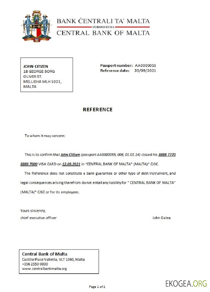 Malte , Banque centrale de Malte , référence de fermeture